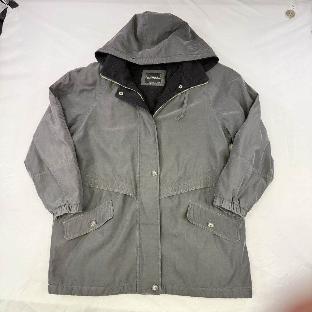 Vintage Outbrook Hooded Utility Jacket Coat Grey Lined Womens Large